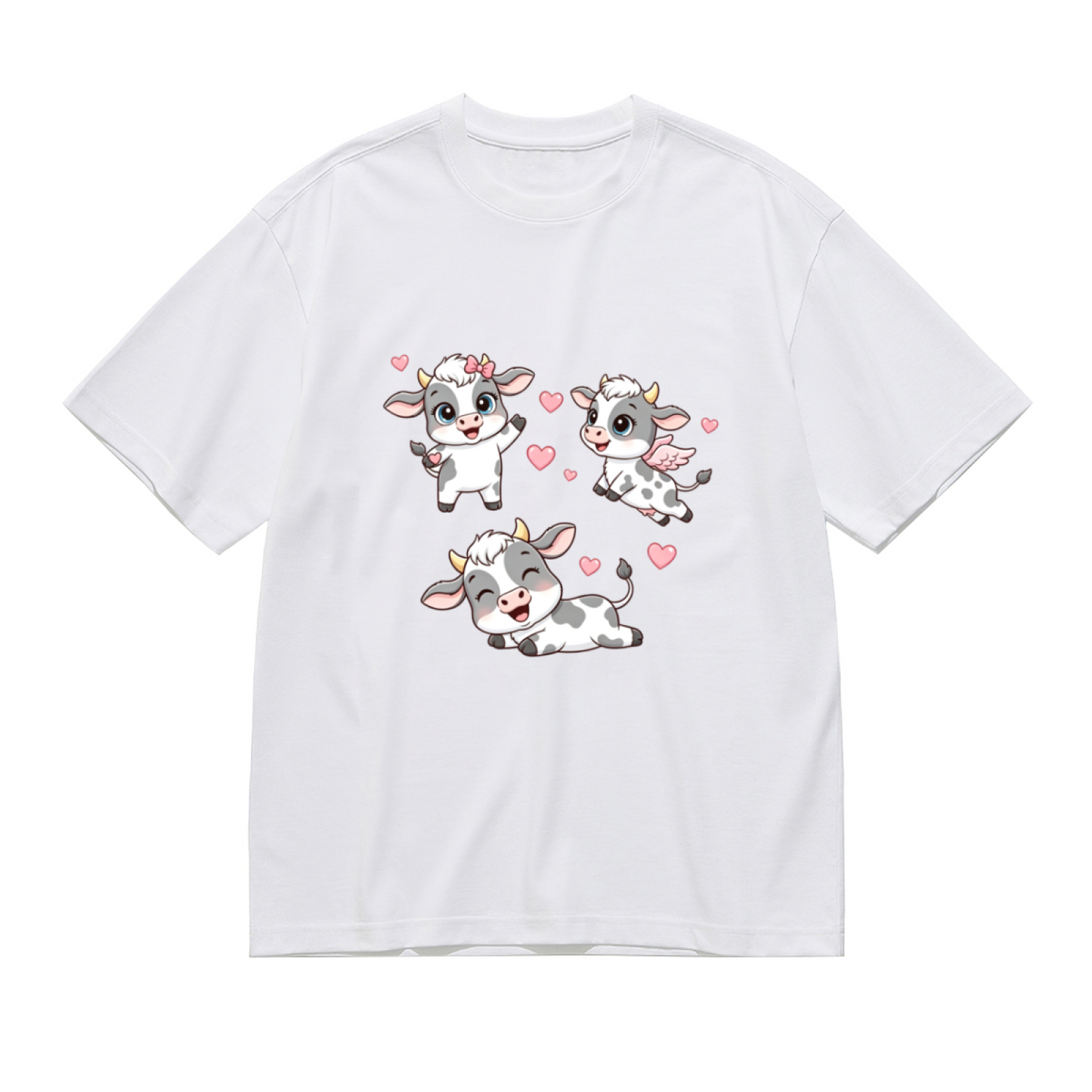 Cute Angel Calf Pink Hearts Plus Size Women Graphic T-Shirt
