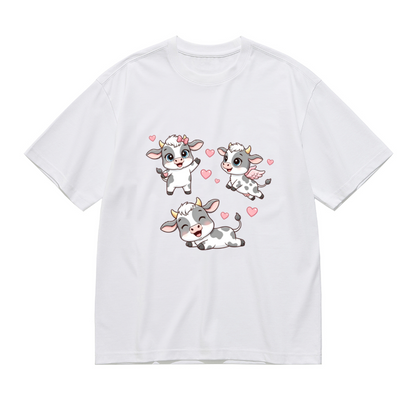 Cute Angel Calf Pink Hearts Plus Size Women Graphic T-Shirt