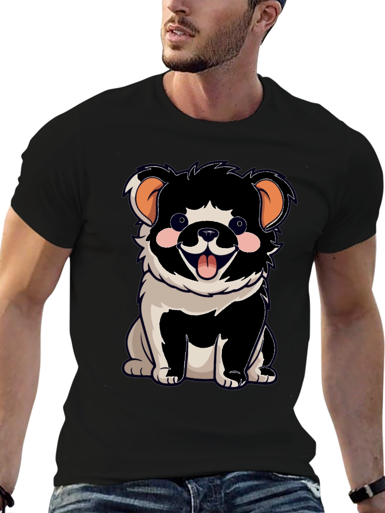 Cartoon Dog Graphic T-Shirt Black Unisex