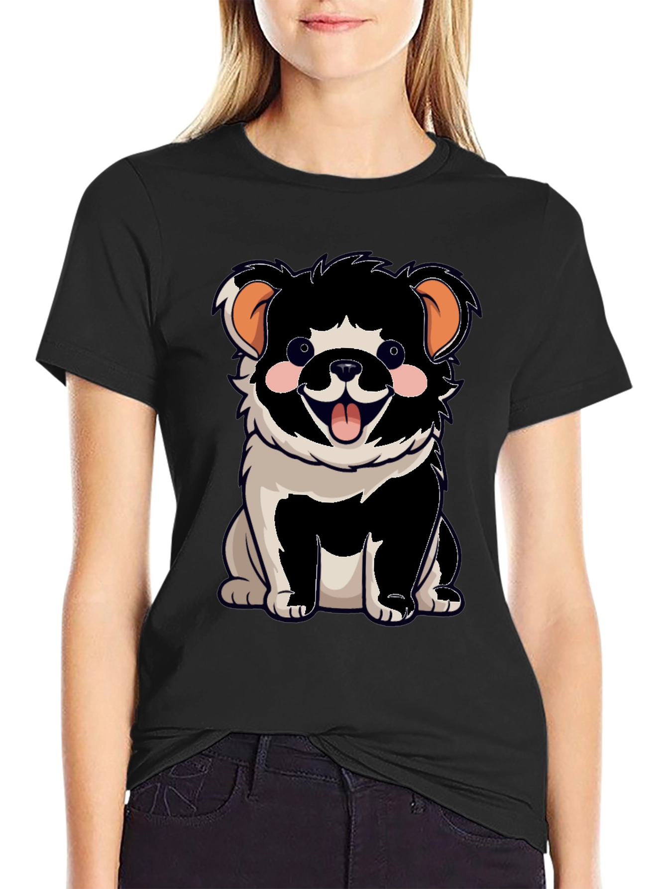 Cartoon Dog Graphic T-Shirt Black Unisex