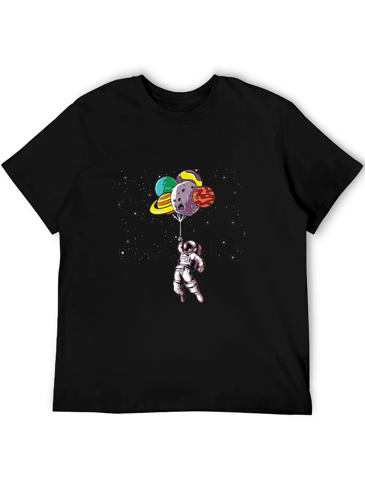 Astronaut Planet Balloon Black Graphic Tee