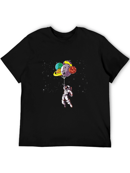 Astronaut Planet Balloon Black Graphic Tee