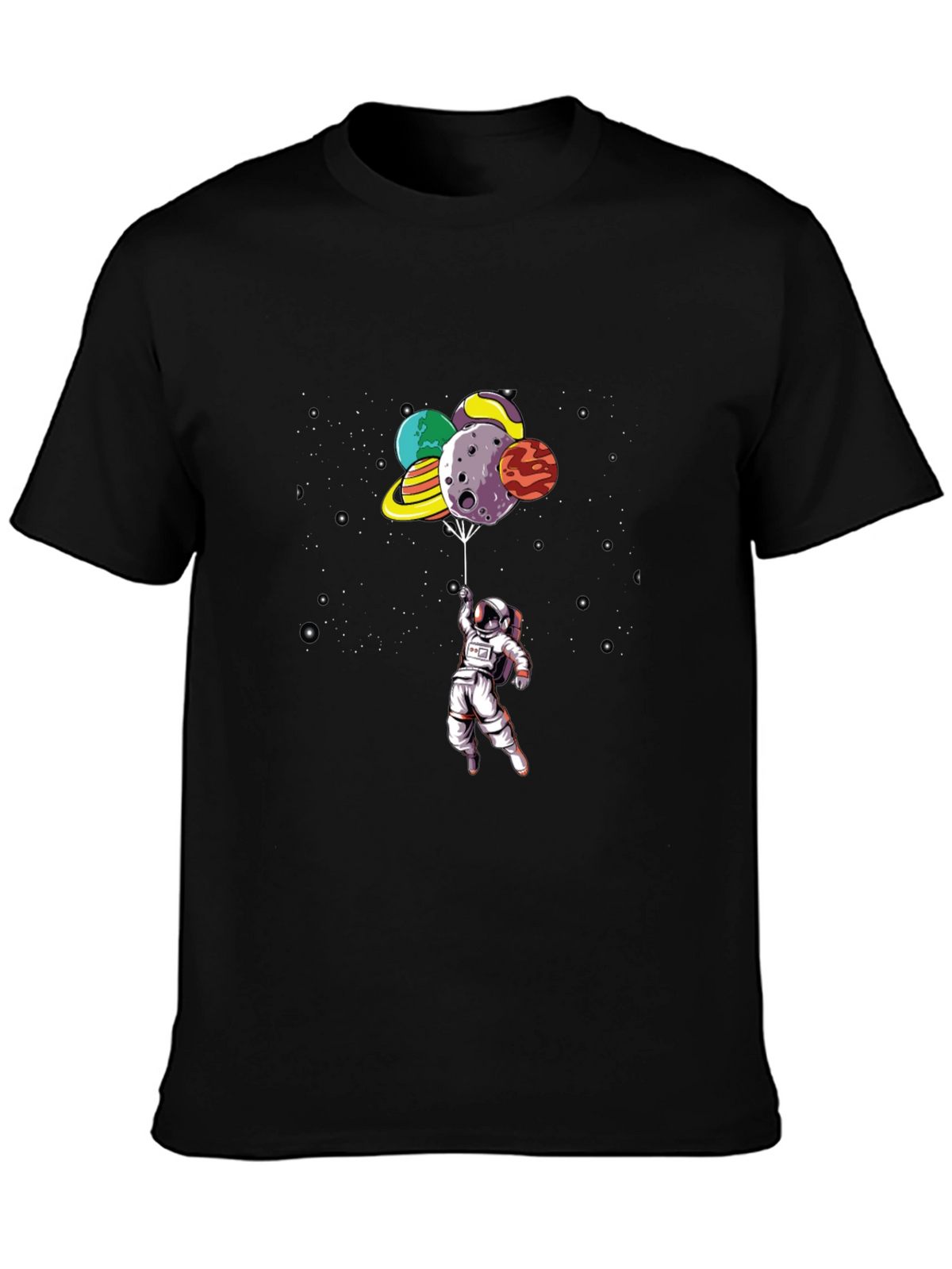 Astronaut Planet Balloon Black Graphic Tee