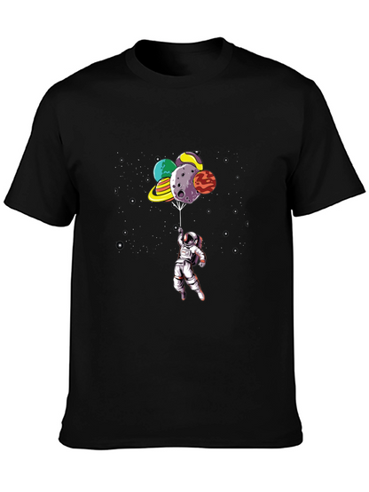 Astronaut Planet Balloon Black Graphic Tee