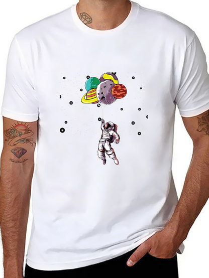 Astronaut Planet Balloon Black Graphic Tee