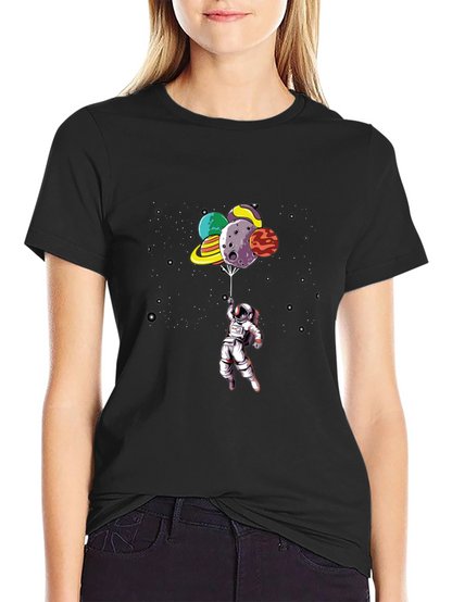 Astronaut Planet Balloon Black Graphic Tee