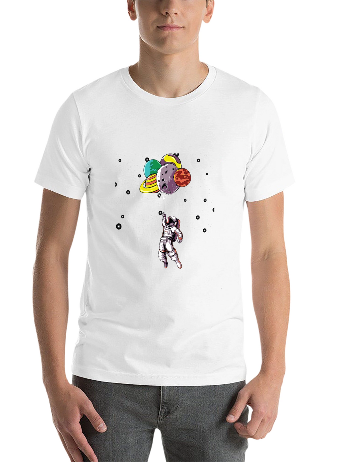 Astronaut Planet Balloon Black Graphic Tee