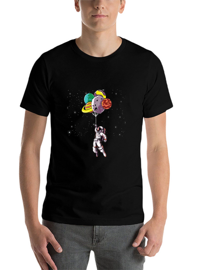 Astronaut Planet Balloon Black Graphic Tee