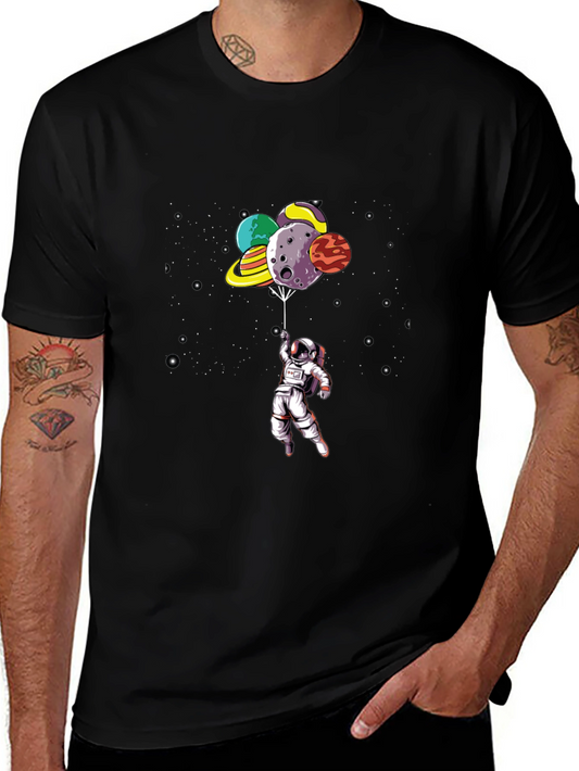 Astronaut Planet Balloon Black Graphic Tee