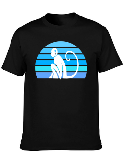 Retro Monkey Silhouette Graphic Tee - Black