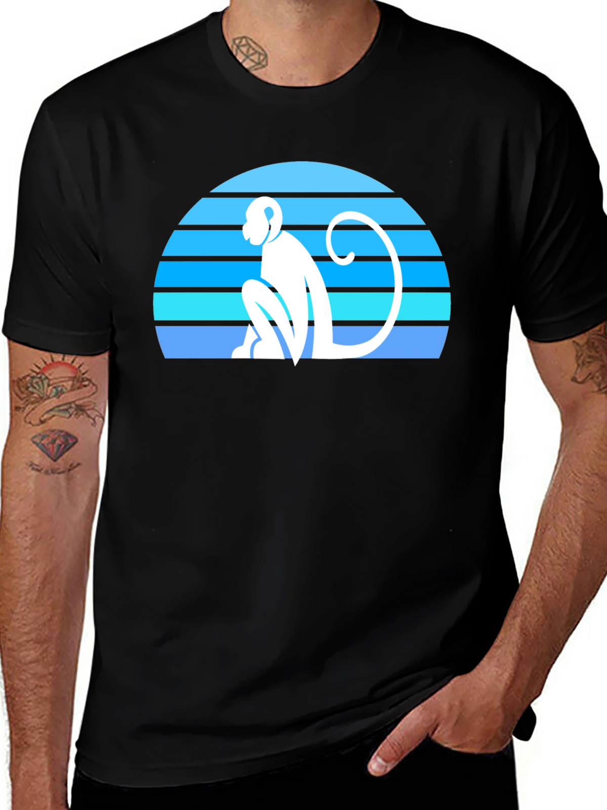 Retro Monkey Silhouette Graphic Tee - Black