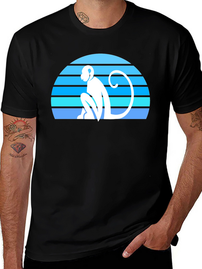 Retro Monkey Silhouette Graphic Tee - Black
