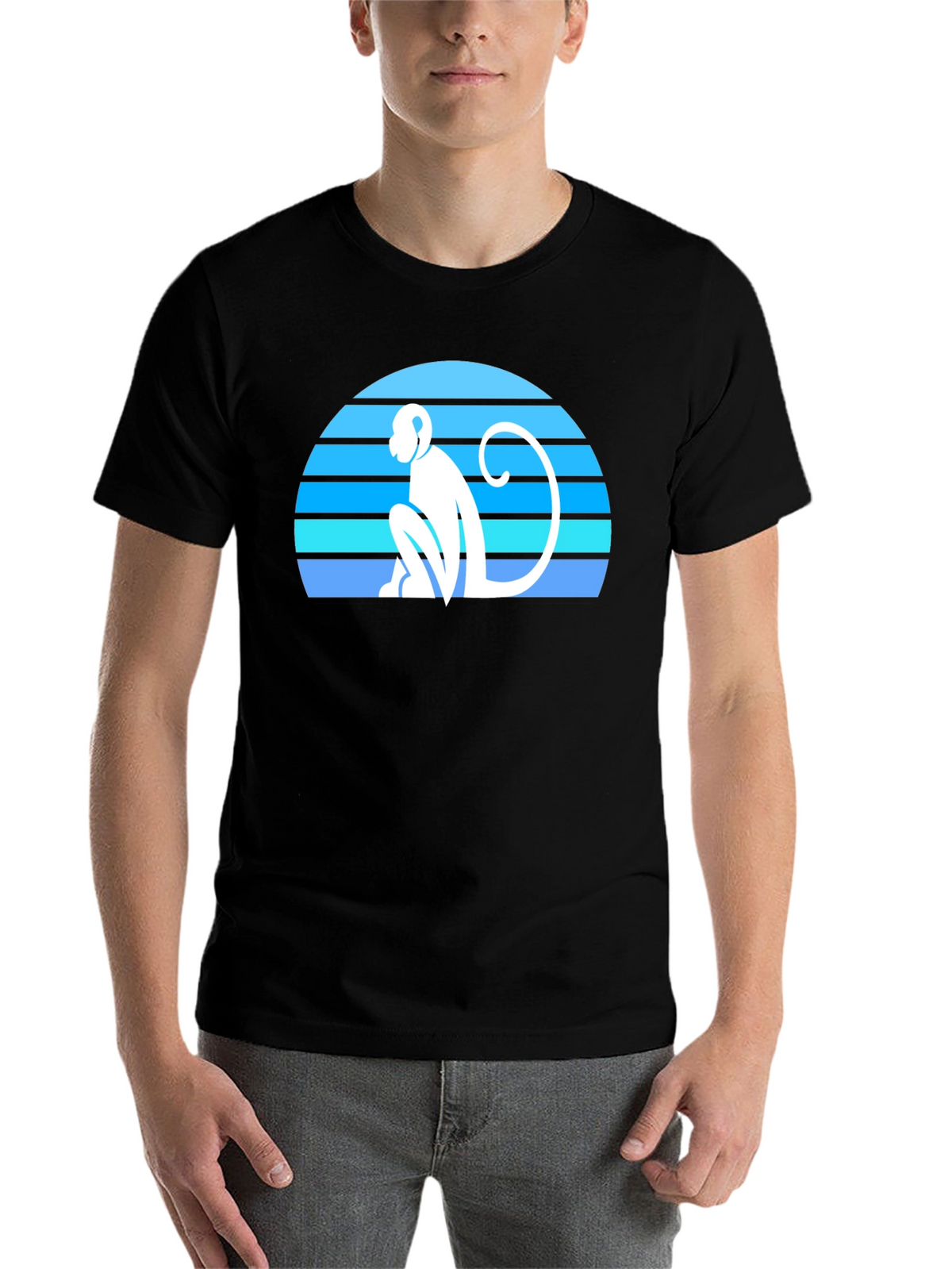 Retro Monkey Silhouette Graphic Tee - Black