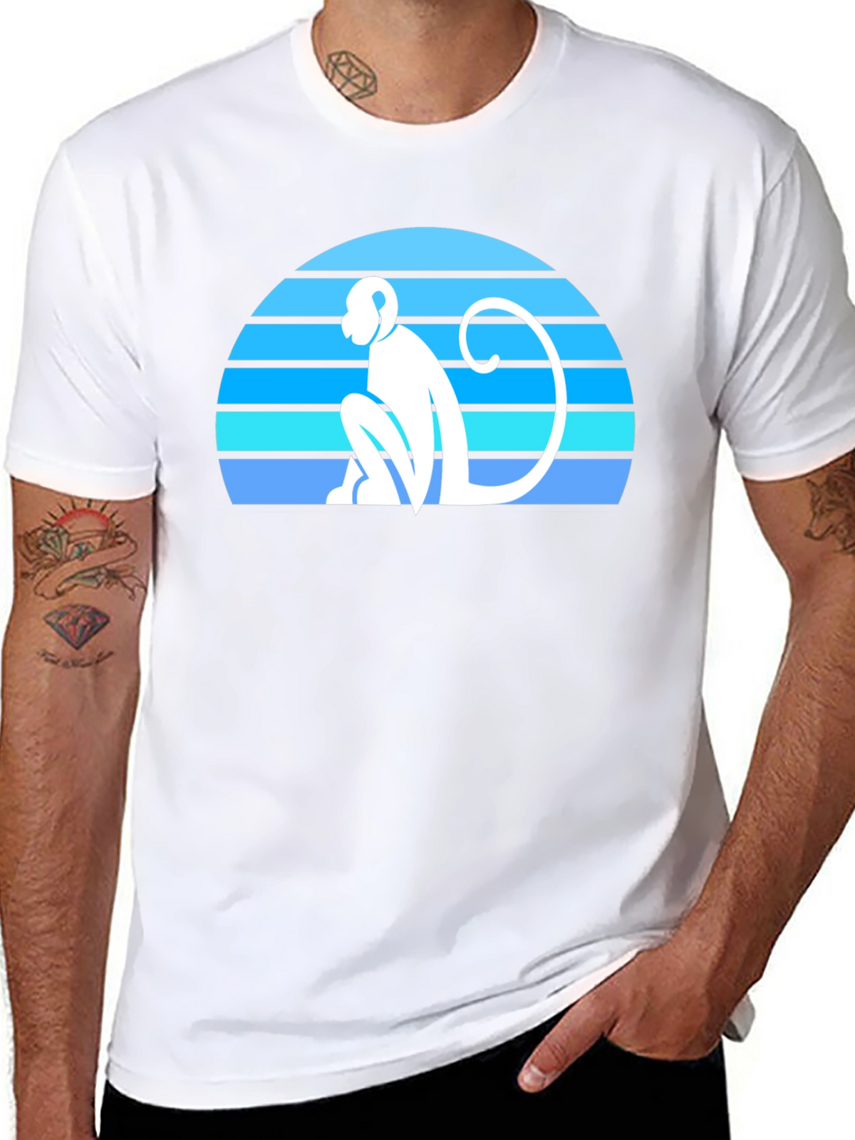 Retro Monkey Silhouette Graphic Tee - Black