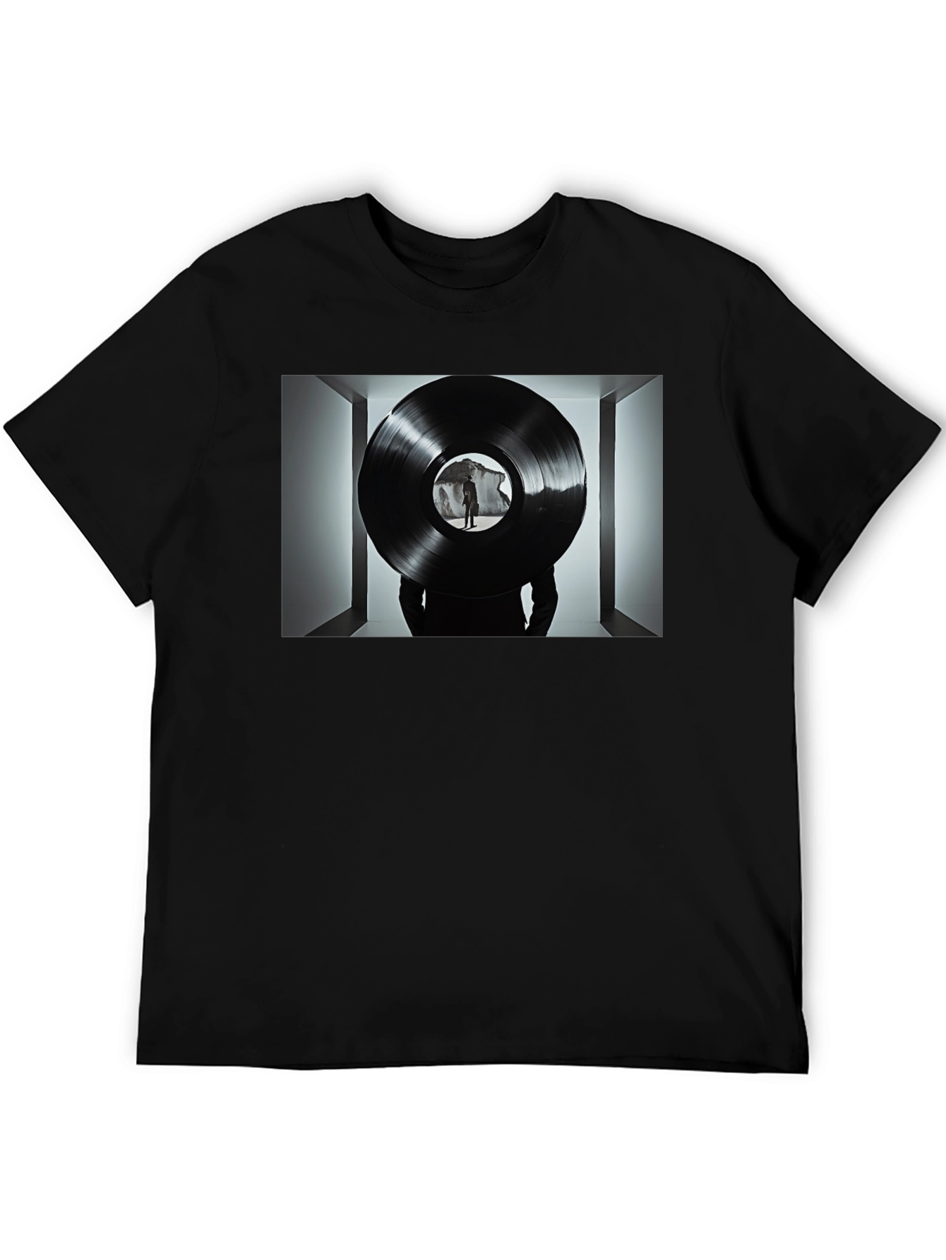 Abstract Record Print Black Tee