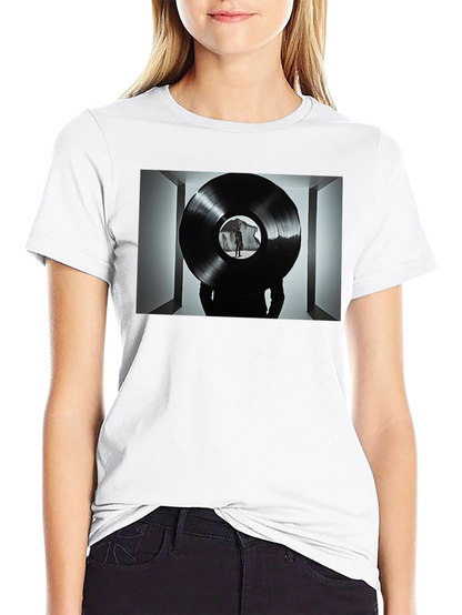 Abstract Record Print Black Tee