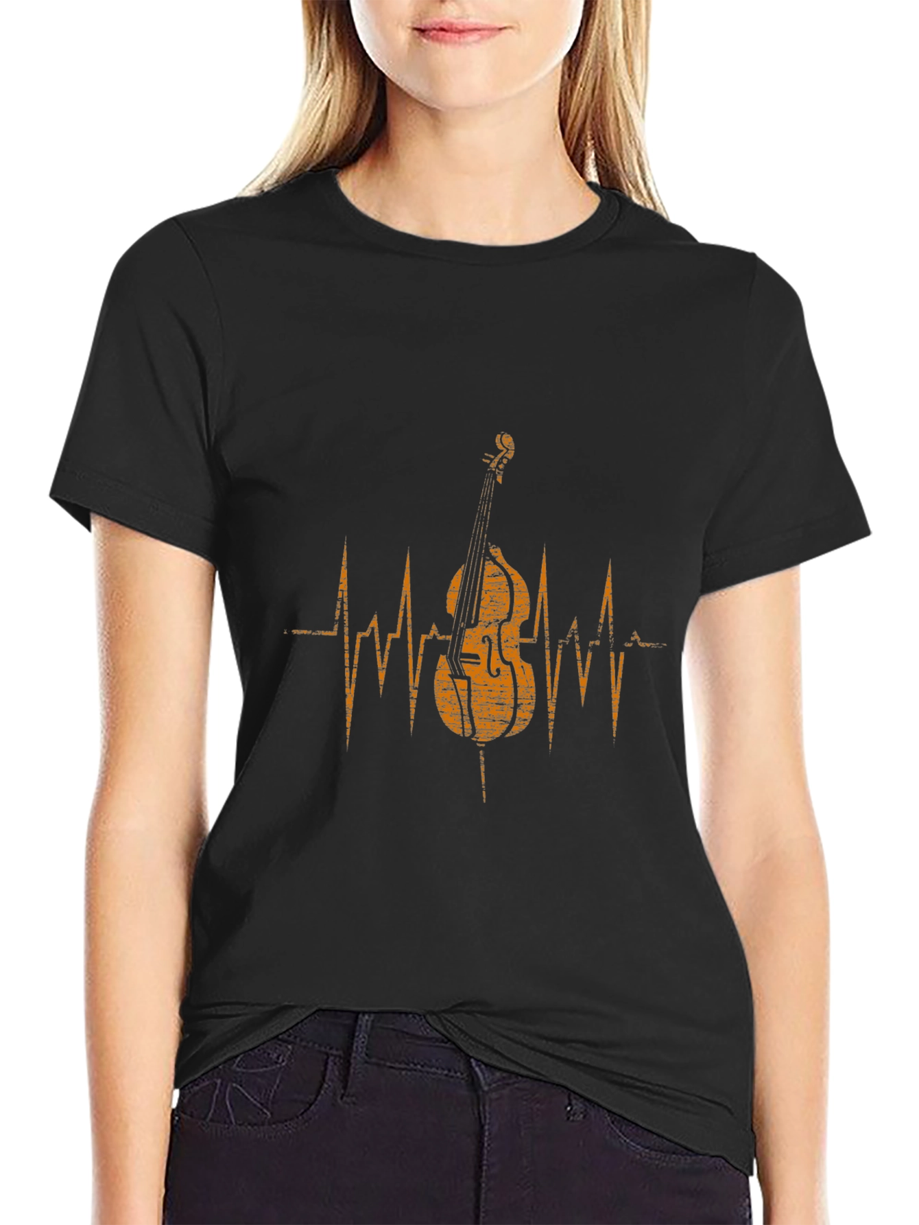 Music Lovers Bass Heartbeat Black T-Shirt