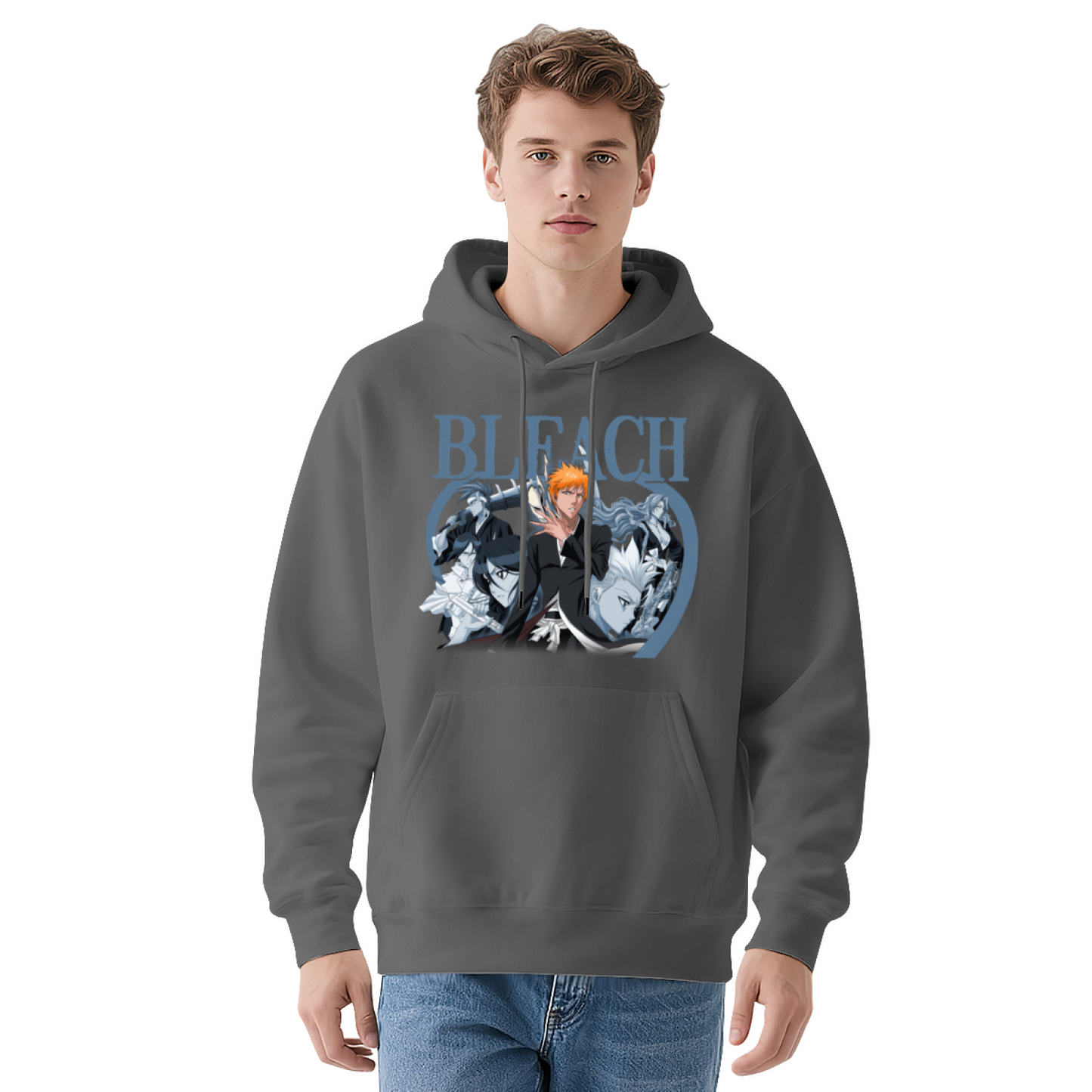 BLEACH Classic Anime Character Graphic White Hoodie, Unisex Soft Relaxed Fit Hooded Top