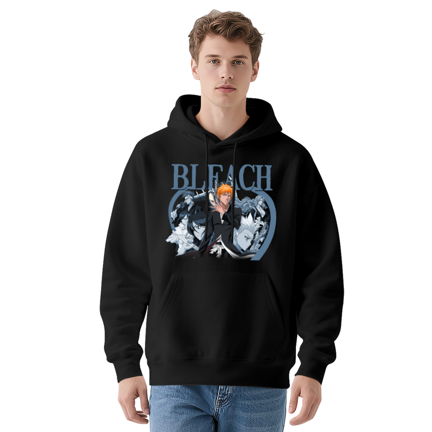 BLEACH Classic Anime Character Graphic White Hoodie, Unisex Soft Relaxed Fit Hooded Top