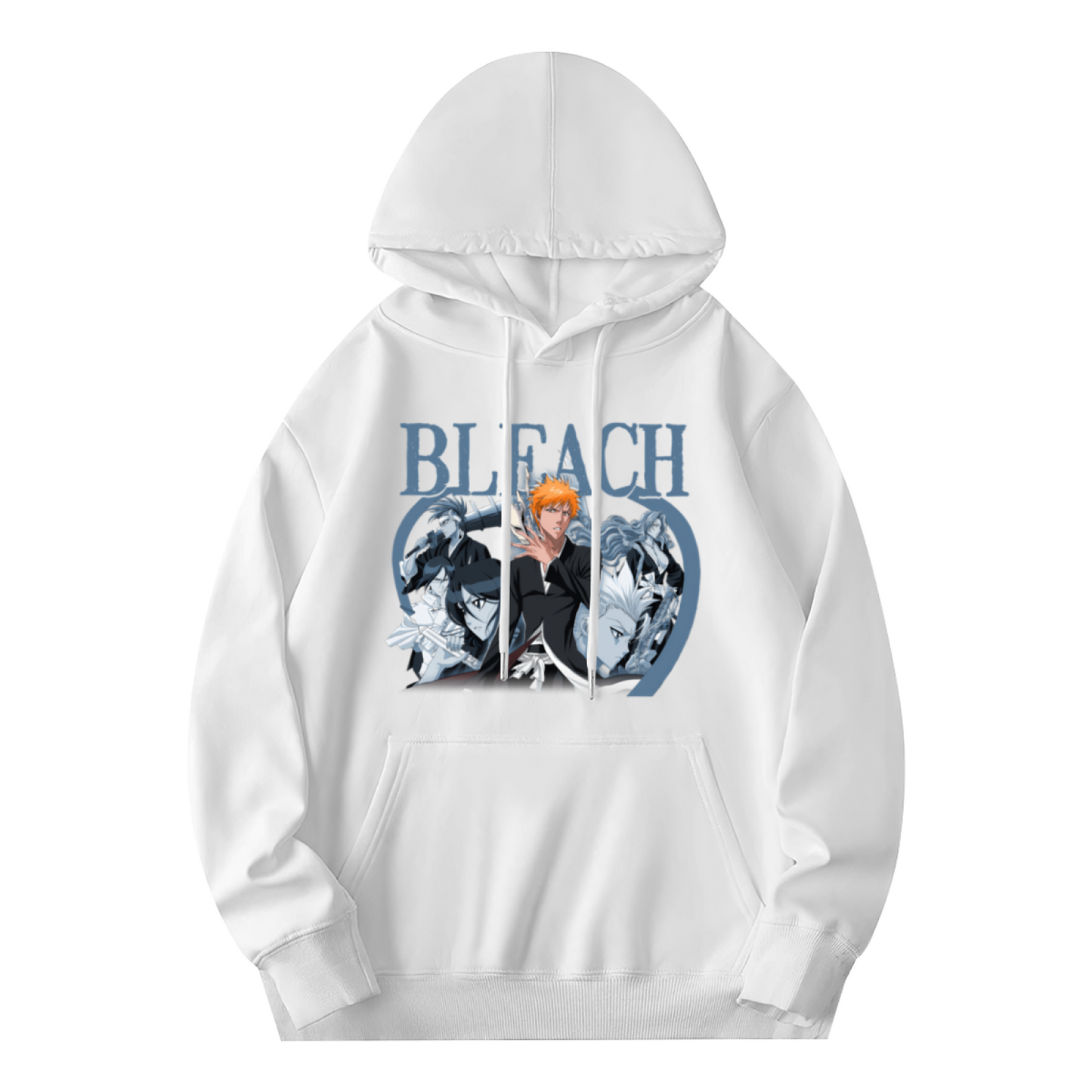 BLEACH Classic Anime Character Graphic White Hoodie, Unisex Soft Relaxed Fit Hooded Top