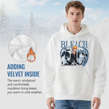 BLEACH Classic Anime Character Graphic White Hoodie, Unisex Soft Relaxed Fit Hooded Top