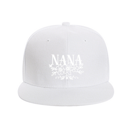 Floral Wreath NANA Print Red Flat Snapback, Grandma Sweet Floral Sun Hat