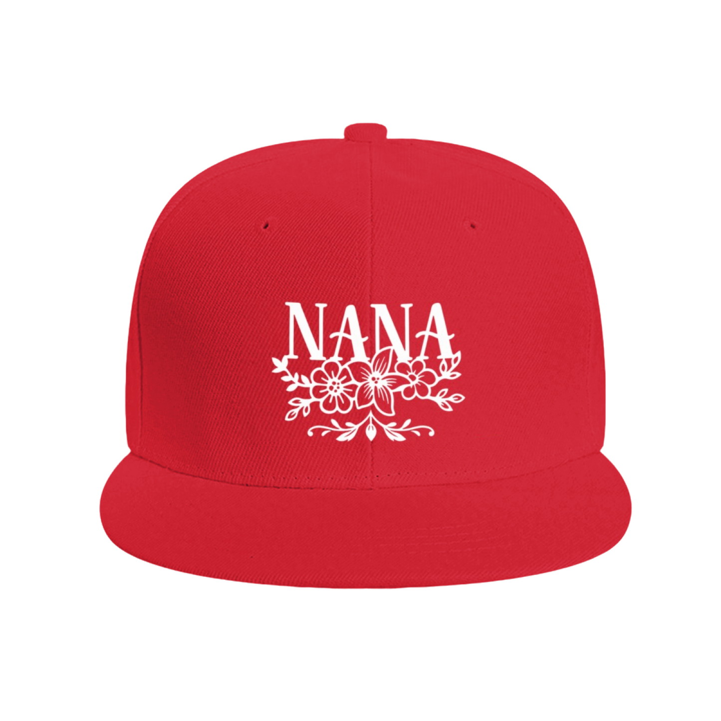 Floral Wreath NANA Print Red Flat Snapback, Grandma Sweet Floral Sun Hat