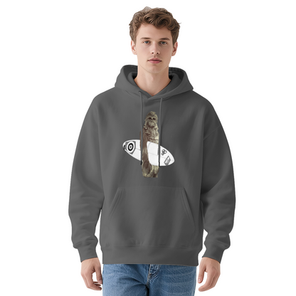 Retro Chewbacca Surfboard Graphic Gray Hoodie, Lightweight & Comfortable