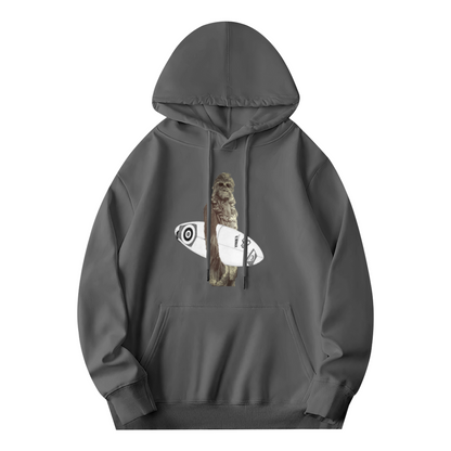 Retro Chewbacca Surfboard Graphic Gray Hoodie, Lightweight & Comfortable