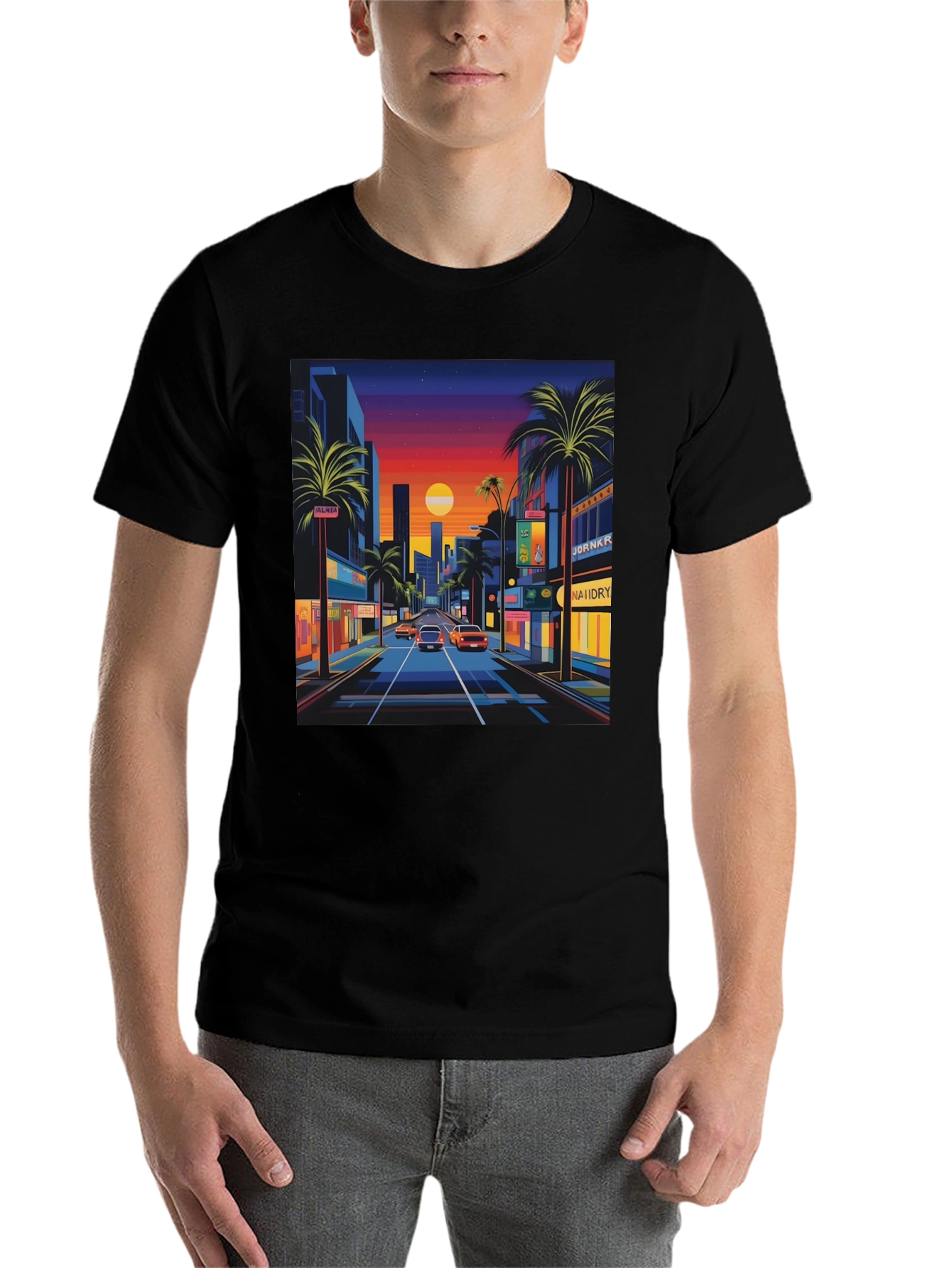 Sunset Cityscape Graphic Tee - Retro Style