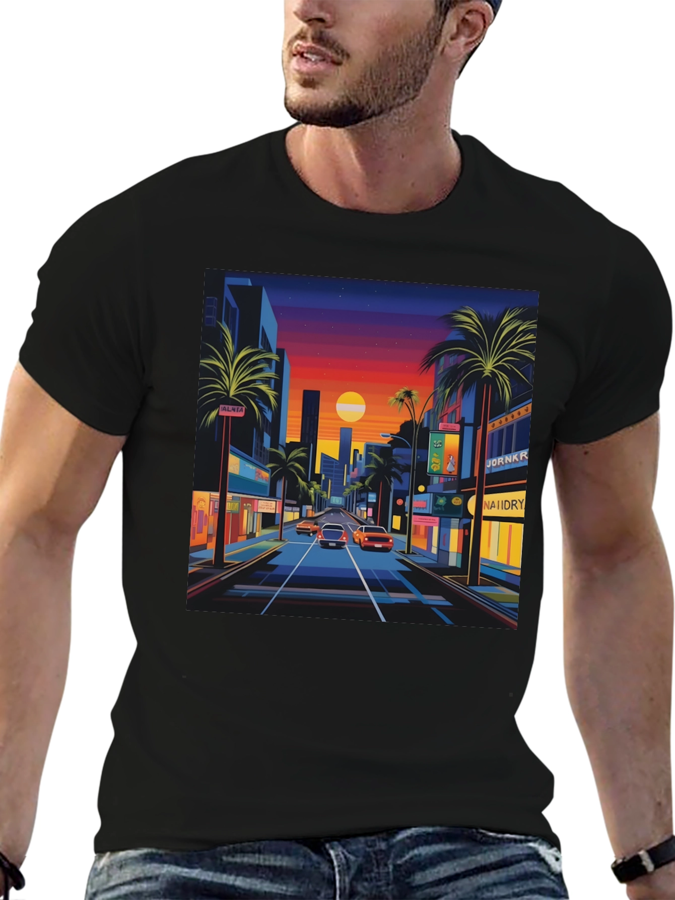Sunset Cityscape Graphic Tee - Retro Style