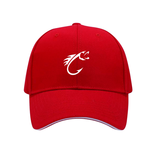 Stylish Fishing Hook Logo Red Sandwich Brim Baseball Cap Outdoor Angler Hat