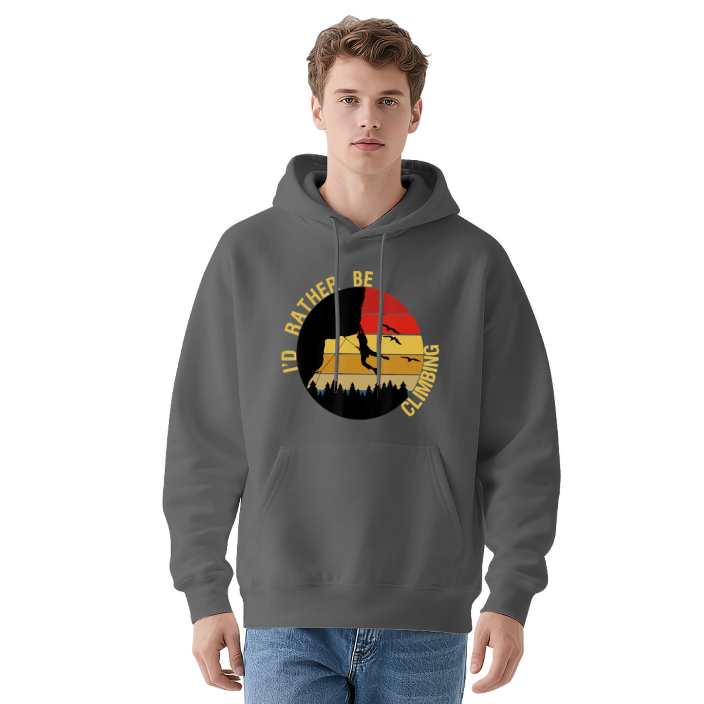 I¡¯d Rather Be Climbing Retro Sunset Black Hoodie, Soft Outdoor Sport Hoodie