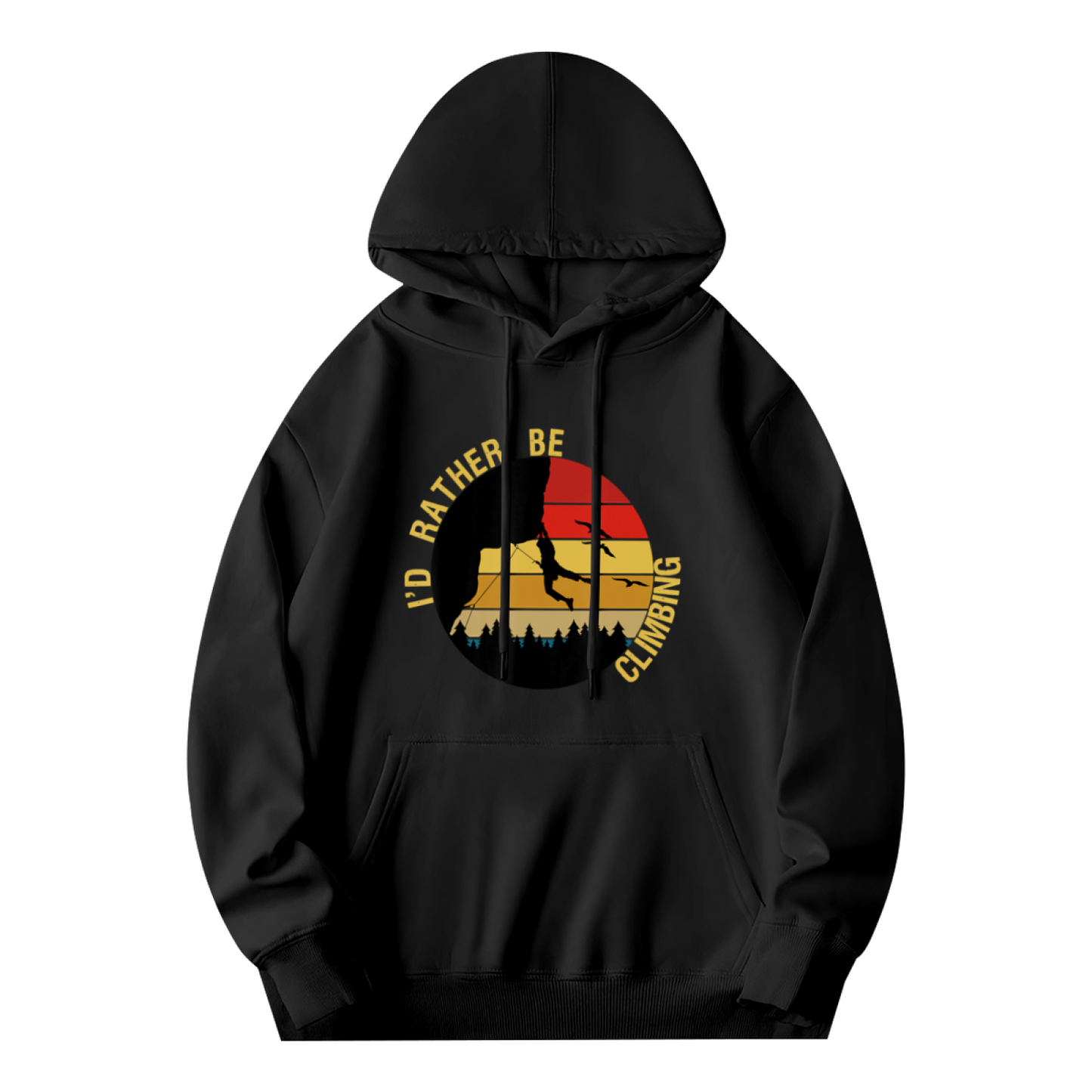 I¡¯d Rather Be Climbing Retro Sunset Black Hoodie, Soft Outdoor Sport Hoodie