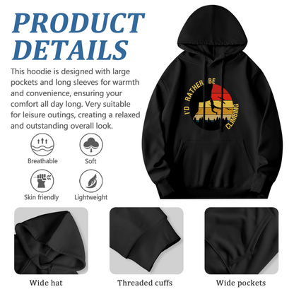 I¡¯d Rather Be Climbing Retro Sunset Black Hoodie, Soft Outdoor Sport Hoodie
