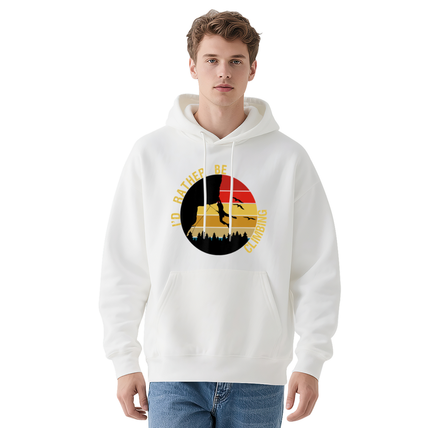I¡¯d Rather Be Climbing Retro Sunset Black Hoodie, Soft Outdoor Sport Hoodie