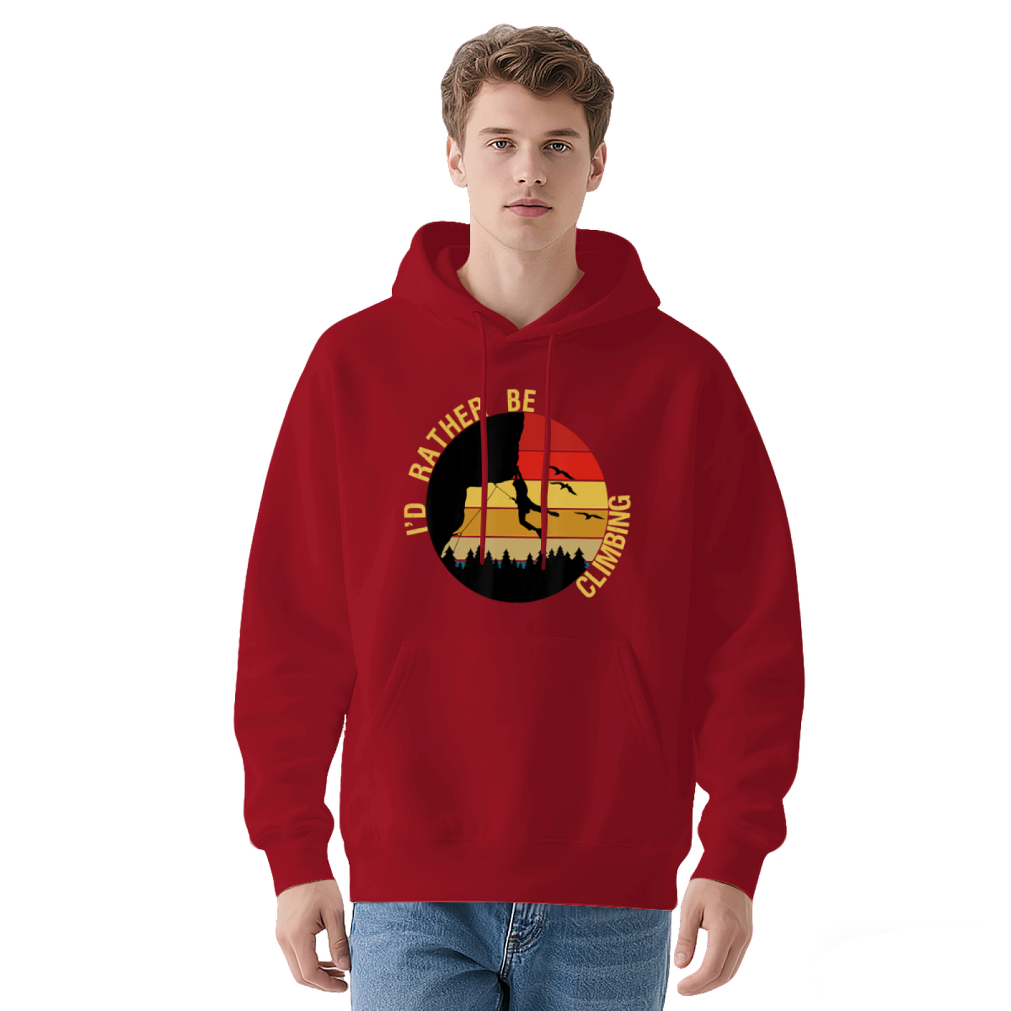 I¡¯d Rather Be Climbing Retro Sunset Black Hoodie, Soft Outdoor Sport Hoodie