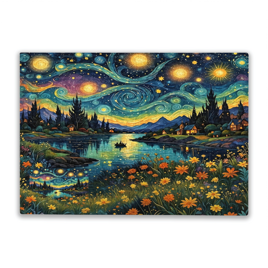 Starry Night Dreamy Lakeside Landscape Jigsaw Puzzle | Van Gogh Style Whirlpool Sky Art Puzzle 300/500/1000pcs