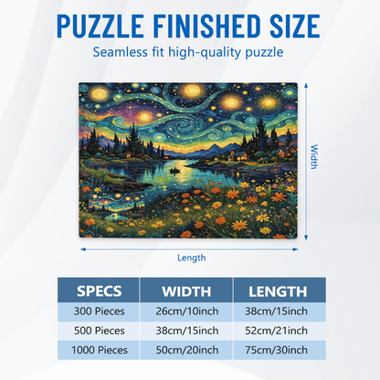 Starry Night Dreamy Lakeside Landscape Jigsaw Puzzle | Van Gogh Style Whirlpool Sky Art Puzzle 300/500/1000pcs