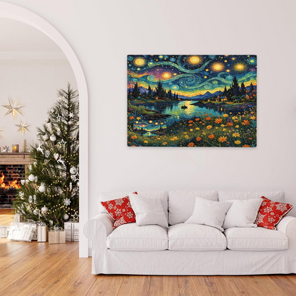 Starry Night Dreamy Lakeside Landscape Jigsaw Puzzle | Van Gogh Style Whirlpool Sky Art Puzzle 300/500/1000pcs