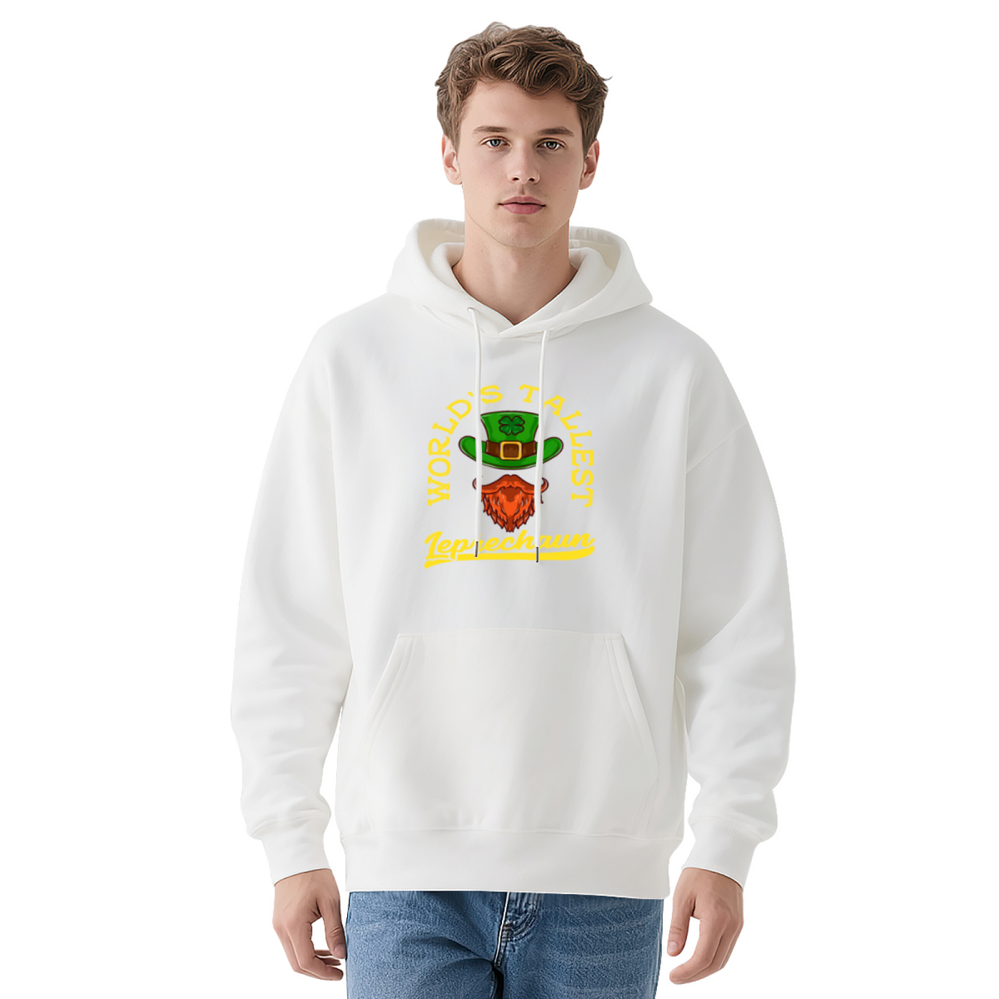 World¡¯s Tallest Leprechaun White Hoodie, St Patrick Day Cozy Casual Pullover Unisex