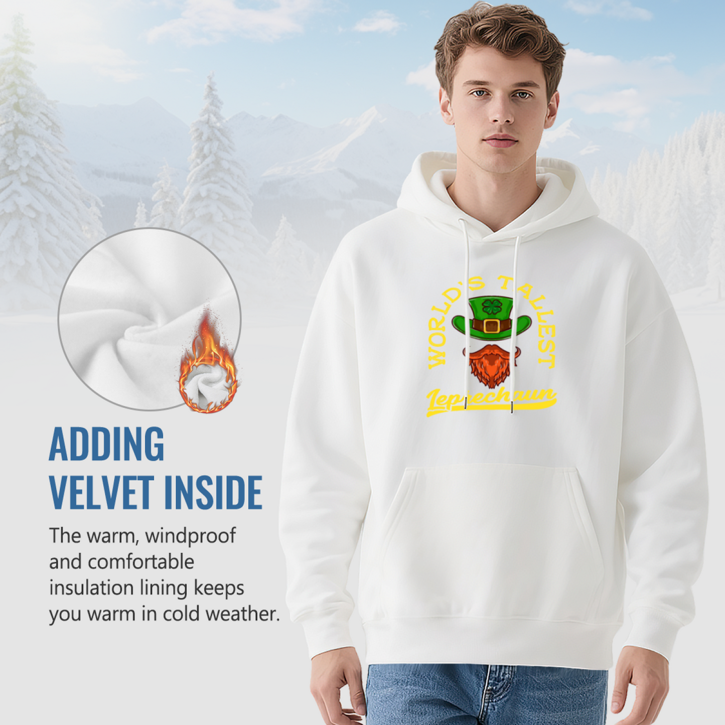 World¡¯s Tallest Leprechaun White Hoodie, St Patrick Day Cozy Casual Pullover Unisex