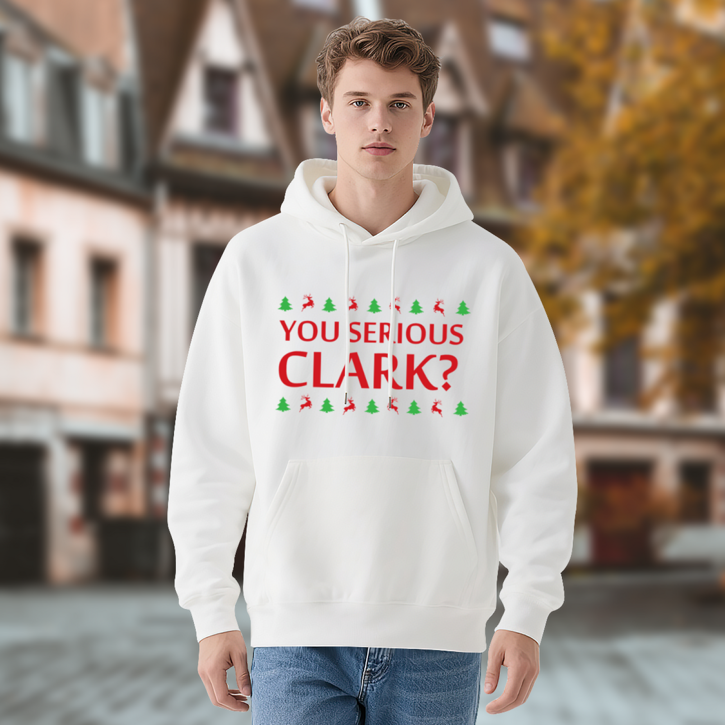 You Serious Clark Christmas Tree Reindeer Hoodie, Unisex Warm Comfort Pullover