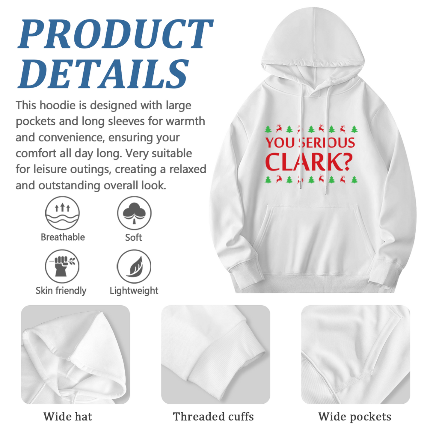 You Serious Clark Christmas Tree Reindeer Hoodie, Unisex Warm Comfort Pullover