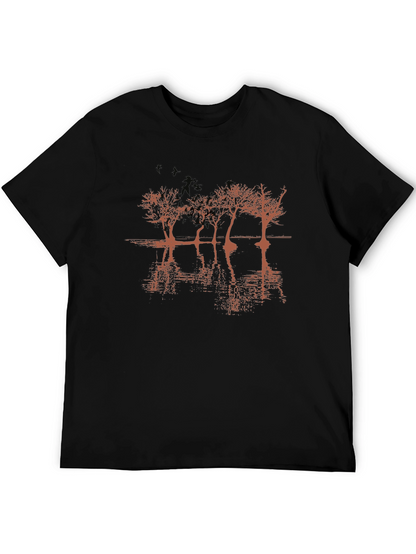 Mens Black Graphic T-Shirt - Tree Reflection Design