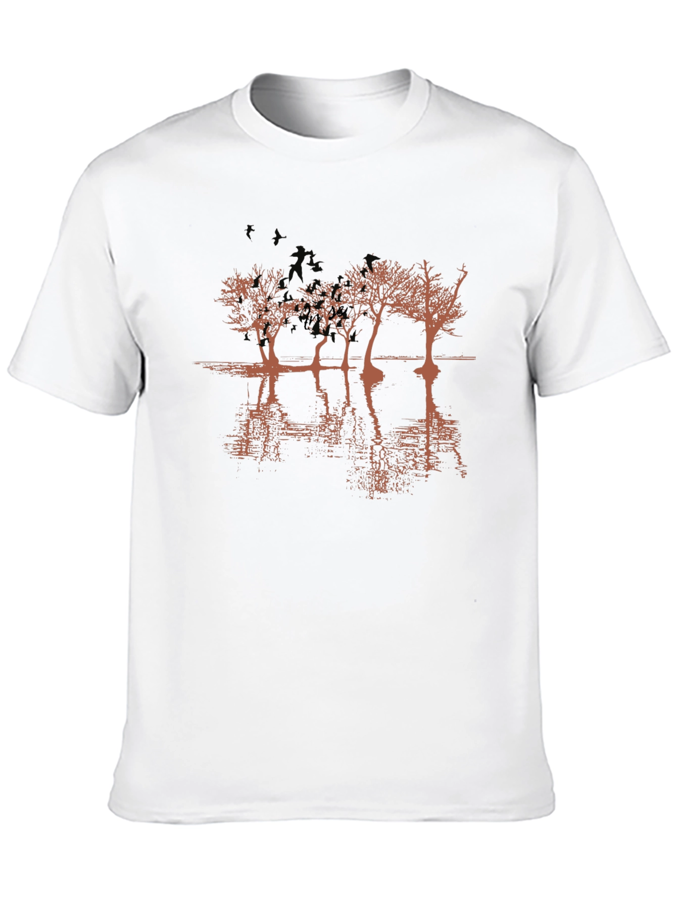 Mens Black Graphic T-Shirt - Tree Reflection Design