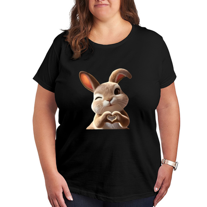 Adorable Wink Bunny Making Heart Hands Sweet Print Plus Size Women Printed T-Shirt
