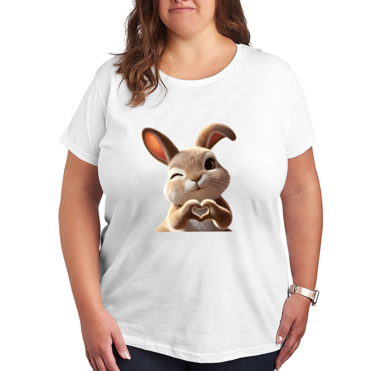 Adorable Wink Bunny Making Heart Hands Sweet Print Plus Size Women Printed T-Shirt