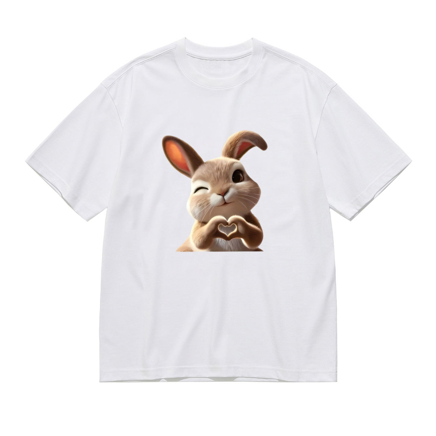 Adorable Wink Bunny Making Heart Hands Sweet Print Plus Size Women Printed T-Shirt