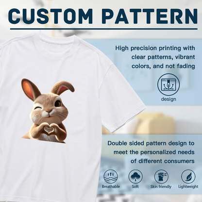 Adorable Wink Bunny Making Heart Hands Sweet Print Plus Size Women Printed T-Shirt